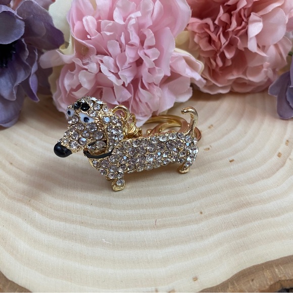 Silver Crystal Hot Dog Puppy Keychain Charm - Picture 10 of 14